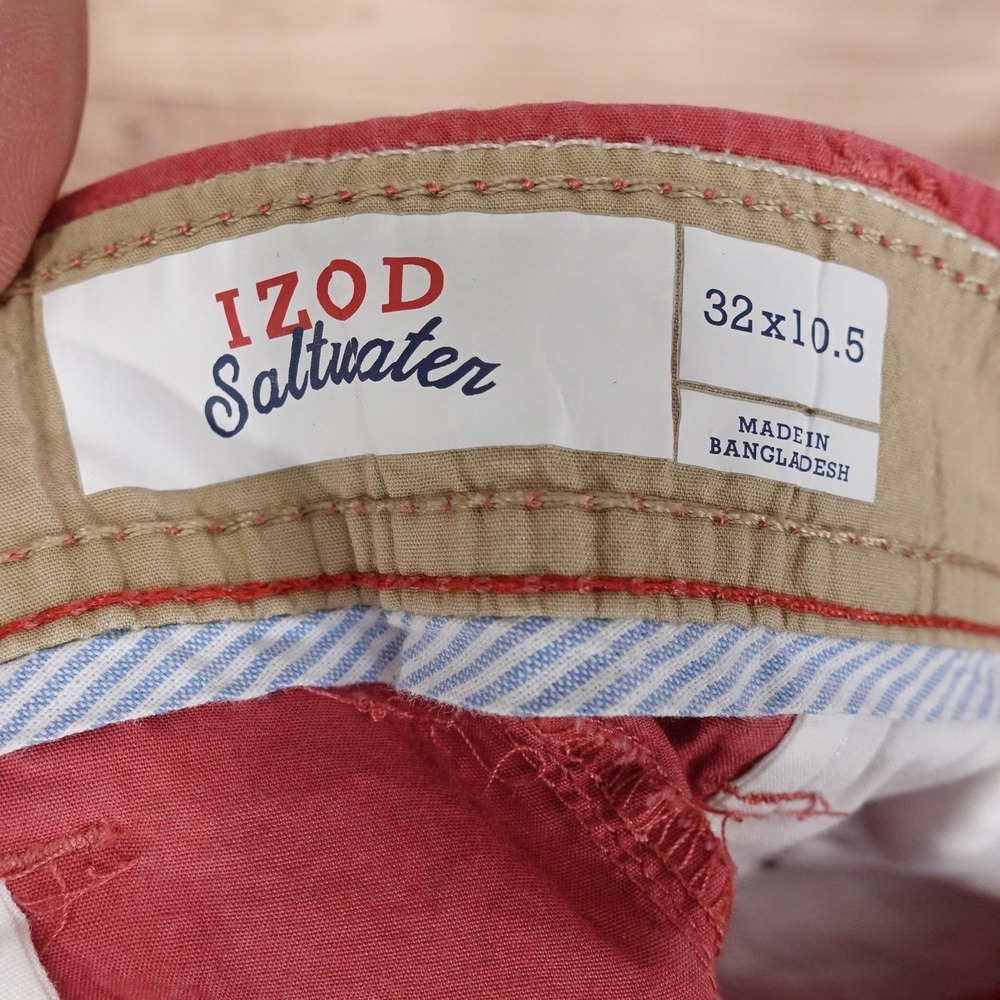 IZOD Saltwater Shorts Mens 32 Red Chino Cotton Canvas 10 Inseam Casual Summer - Picture 6 of 8